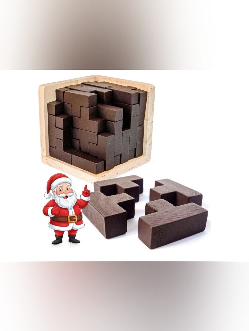 3D Wooden Brown Cube Brain Teaser Puzzle For Kids And For Adults
